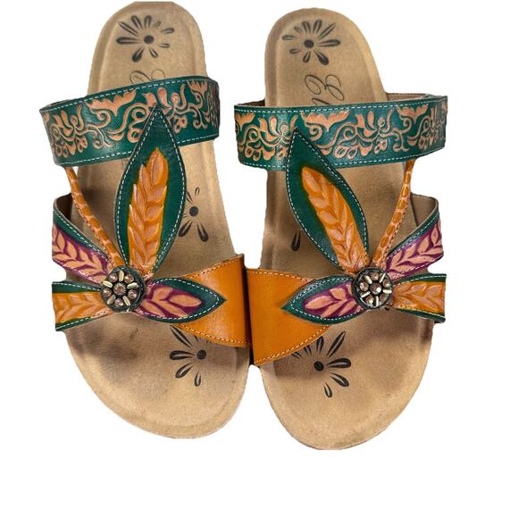 Corkys Shoes - Elite By Corky’s Sandals 9 Womens Hippie Boho Adjustable Strap Artsy Tropical